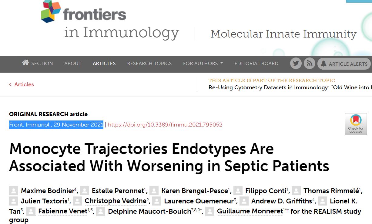 New Publication about Monocyte Trajectories Endotypes in Frontiers in Immunology