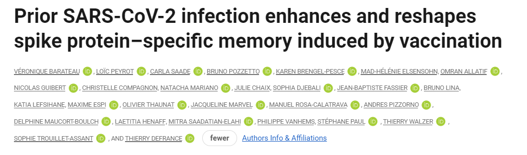 Prior SARS-CoV-2 infection enhances and reshapes spike protein-specific memory induced by vaccination